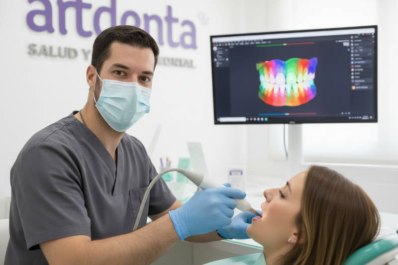 Paciente realizándose un TAC dental 3D en la Clínica Dental ARTDENTA para estudiar el hueso y planificar con seguridad la cirugía de implantes